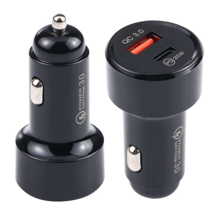 LZ-201 PD 20W USB-C / Type-C + QC 3.0 USB Mini Fast Car Charger(Black)