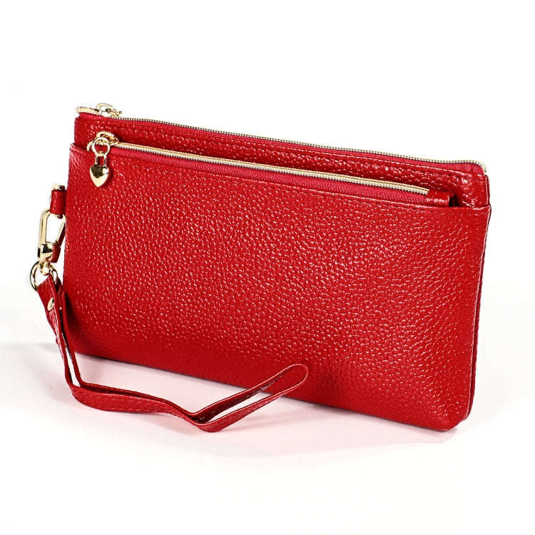Ladies Multifunctional Cowhide Zipper Coin Purse Car Key Case(Red)