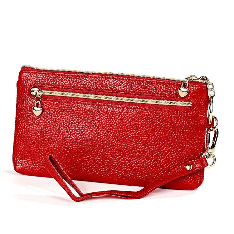 Ladies Multifunctional Cowhide Zipper Coin Purse Car Key Case(Red)