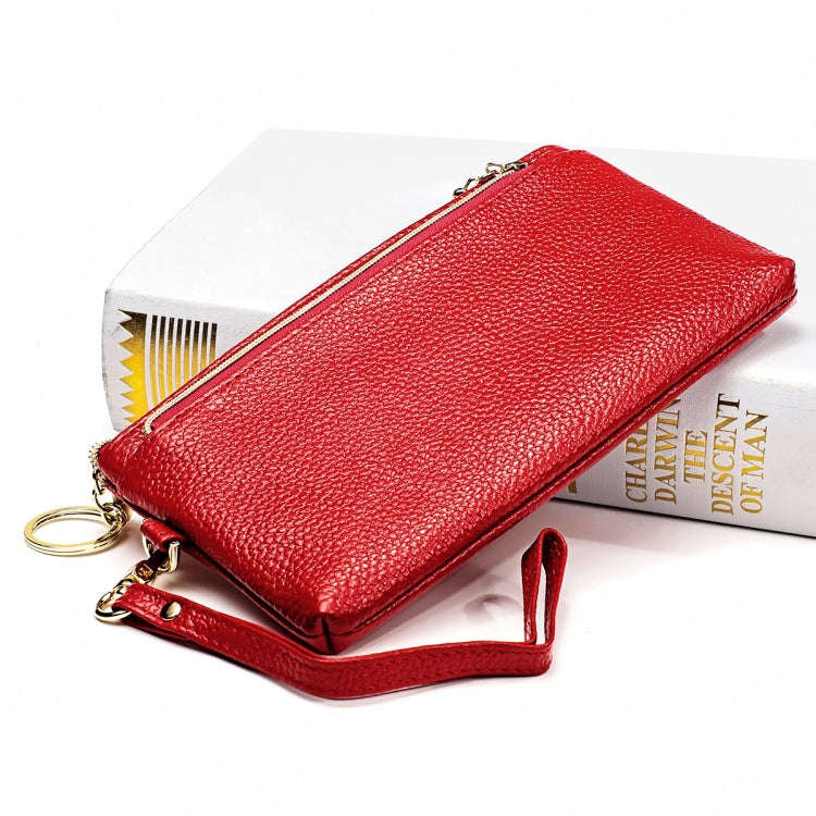 Ladies Multifunctional Cowhide Zipper Coin Purse Car Key Case(Red)