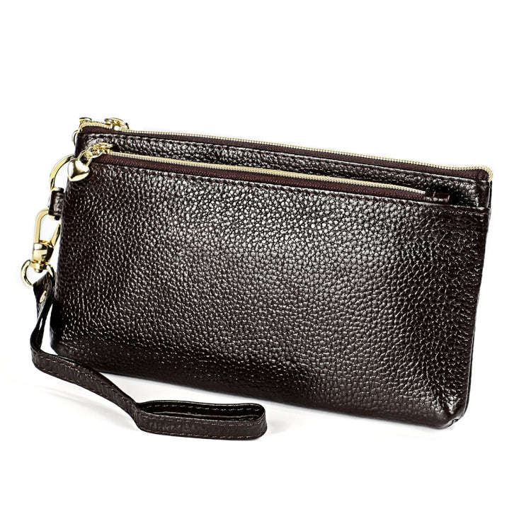 Ladies Multifunctional Cowhide Zipper Coin Purse Car Key Case(Coffee)