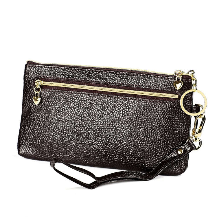 Ladies Multifunctional Cowhide Zipper Coin Purse Car Key Case(Coffee)