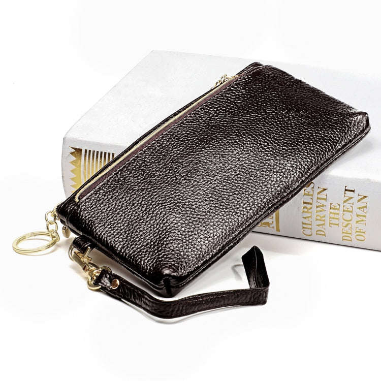 Ladies Multifunctional Cowhide Zipper Coin Purse Car Key Case(Coffee)