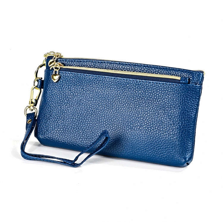 Ladies Multifunctional Cowhide Zipper Coin Purse Car Key Case(Blue)