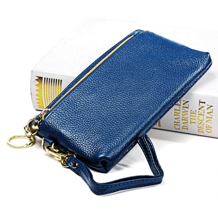 Ladies Multifunctional Cowhide Zipper Coin Purse Car Key Case(Blue)