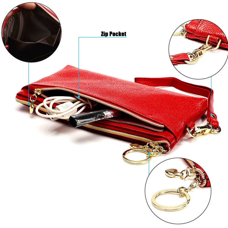 Ladies Multifunctional Cowhide Zipper Coin Purse Car Key Case(Blue)