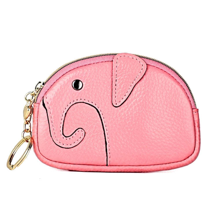 Ladies Head Layer Cowhide Elephant Zipper Coin Purse(Pink)
