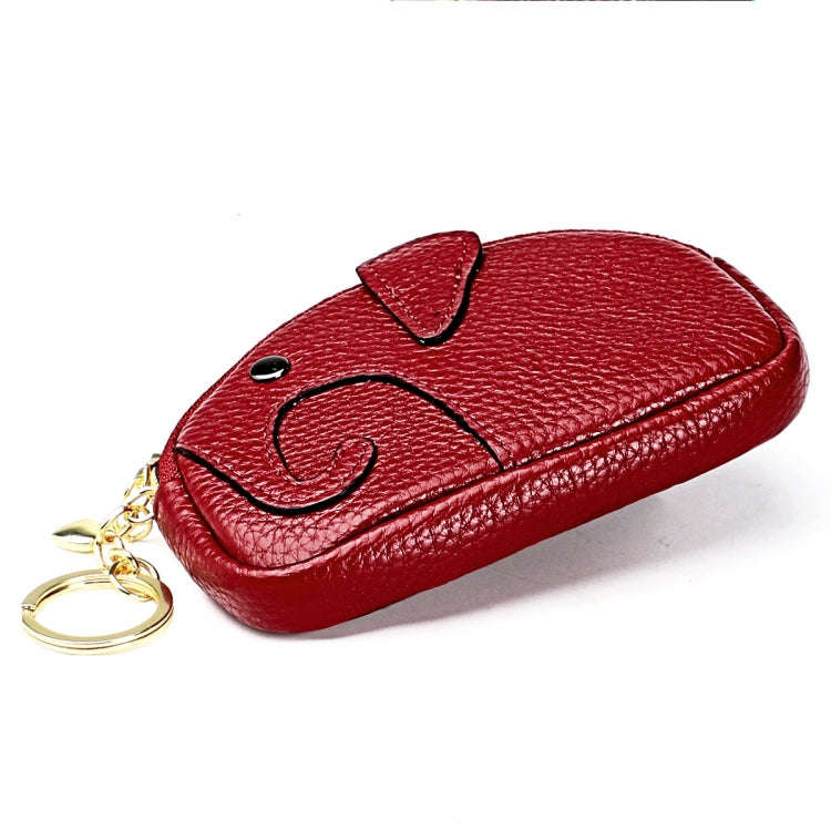 Ladies Head Layer Cowhide Elephant Zipper Coin Purse(Pink)