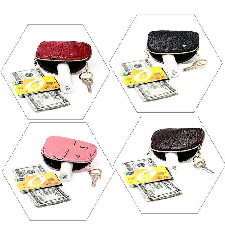 Ladies Head Layer Cowhide Elephant Zipper Coin Purse(Pink)