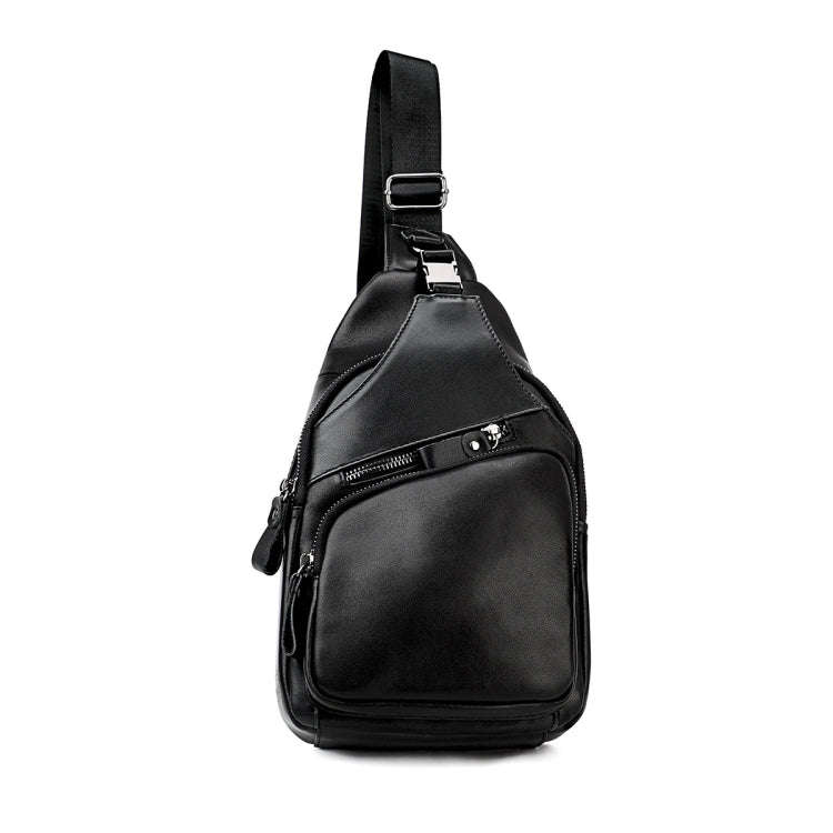 Men Leather Chest Bag Retro Shoulder Bag(Black)