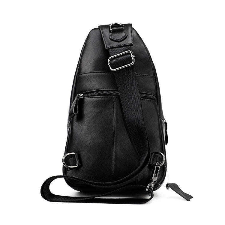 Men Leather Chest Bag Retro Shoulder Bag(Black)