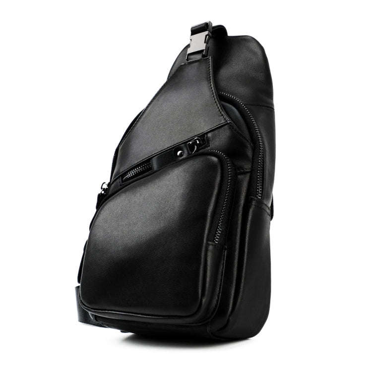 Men Leather Chest Bag Retro Shoulder Bag(Black)