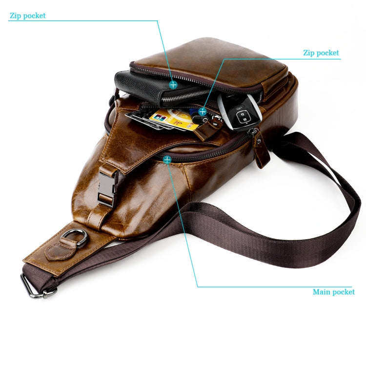 Men Leather Chest Bag Retro Shoulder Bag(Black)