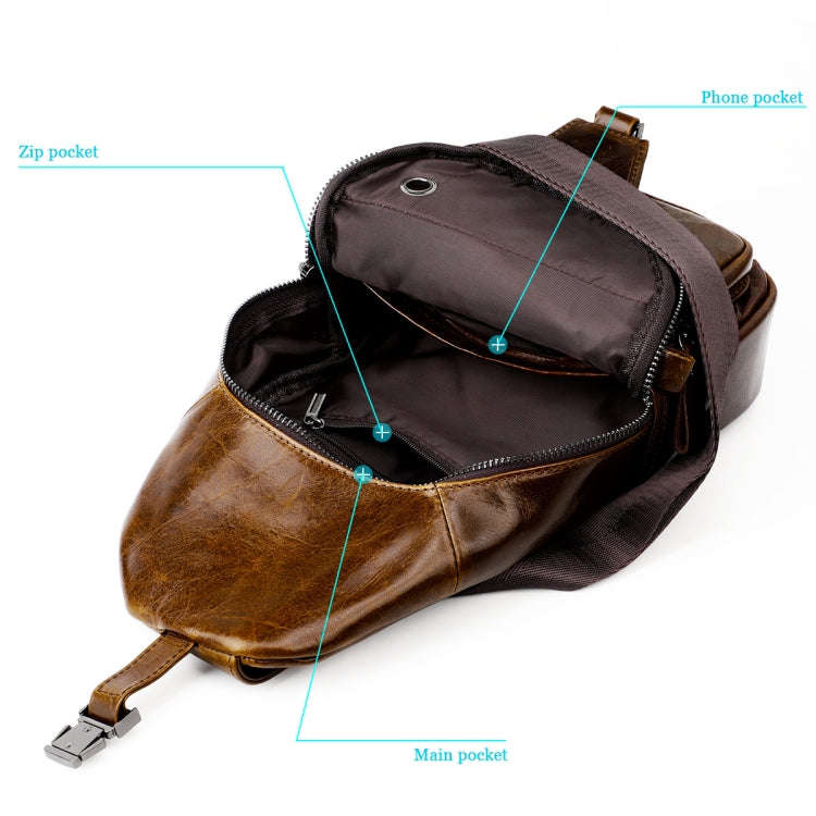 Men Leather Chest Bag Retro Shoulder Bag(Black)