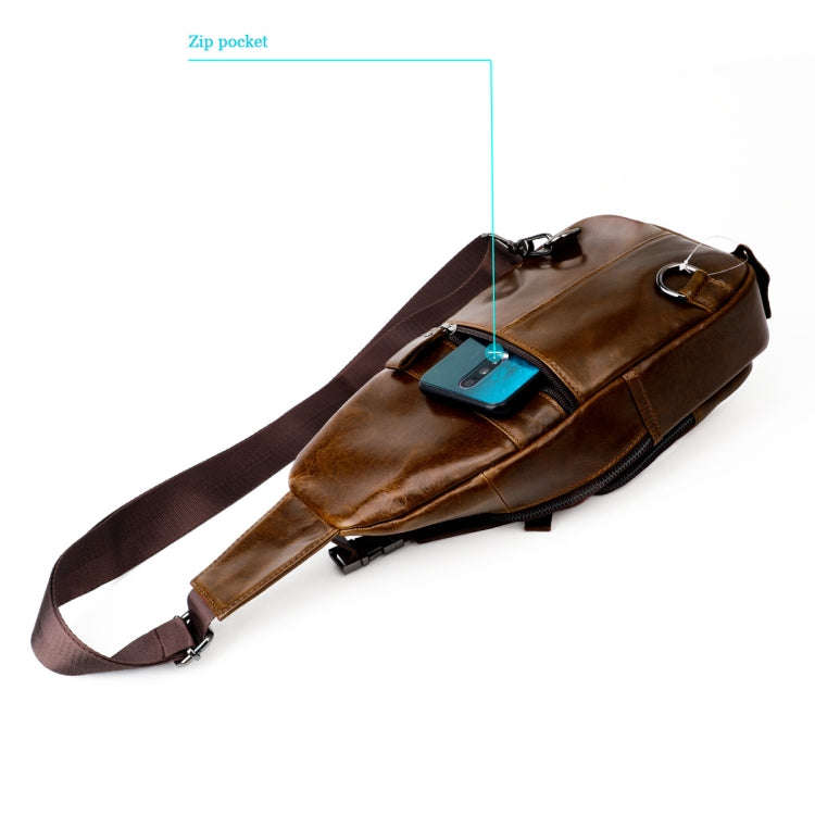 Men Leather Chest Bag Retro Shoulder Bag(Black)