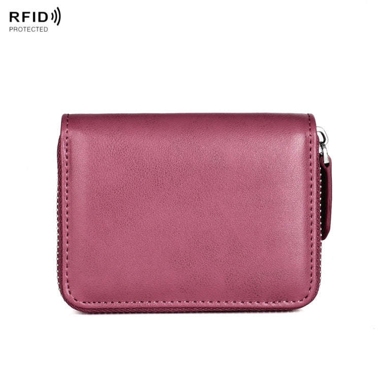 RFID Anti-theft Zipper Leather Coin Purse Coin Storage Bag(Purple)
