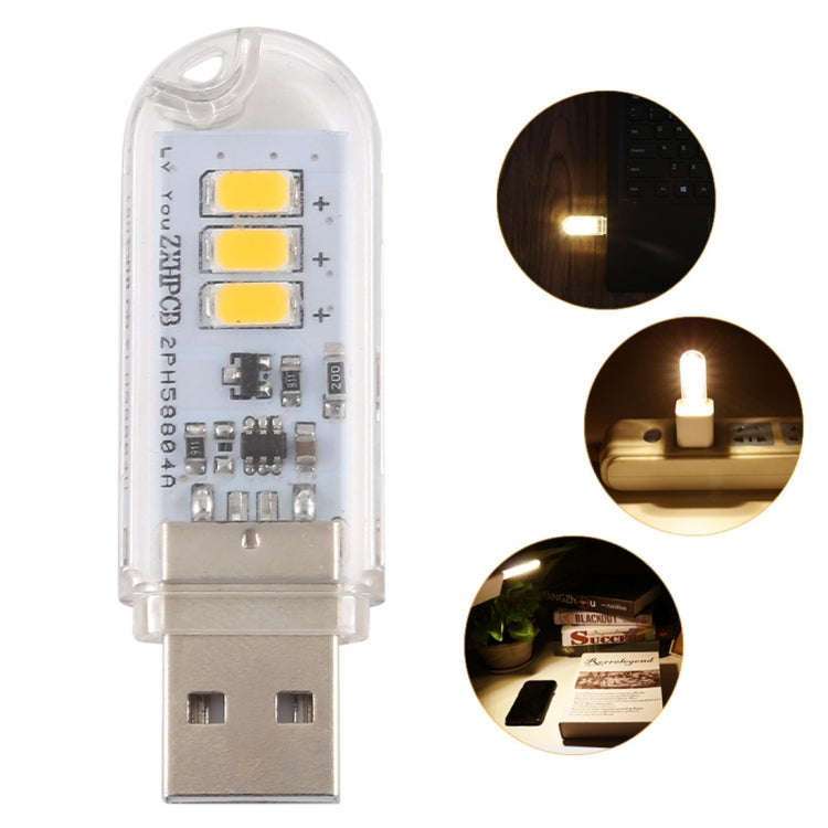 3W 3LEDs 5V 80LM USB LED Book Light Portable Night Light Warm Light