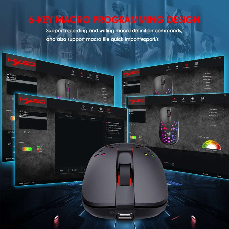 HXSJ T100 10000 DPI RGB Macro Definition Wired Wireless Dual-mode Mouse(Black)