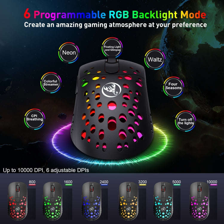 HXSJ T100 10000 DPI RGB Macro Definition Wired Wireless Dual-mode Mouse(Black)