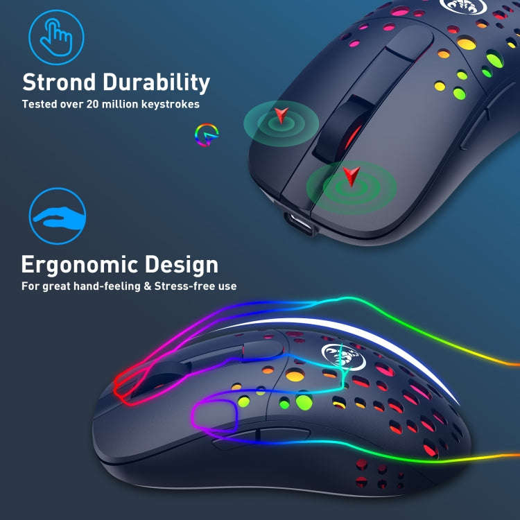 HXSJ T100 10000 DPI RGB Macro Definition Wired Wireless Dual-mode Mouse(Black)