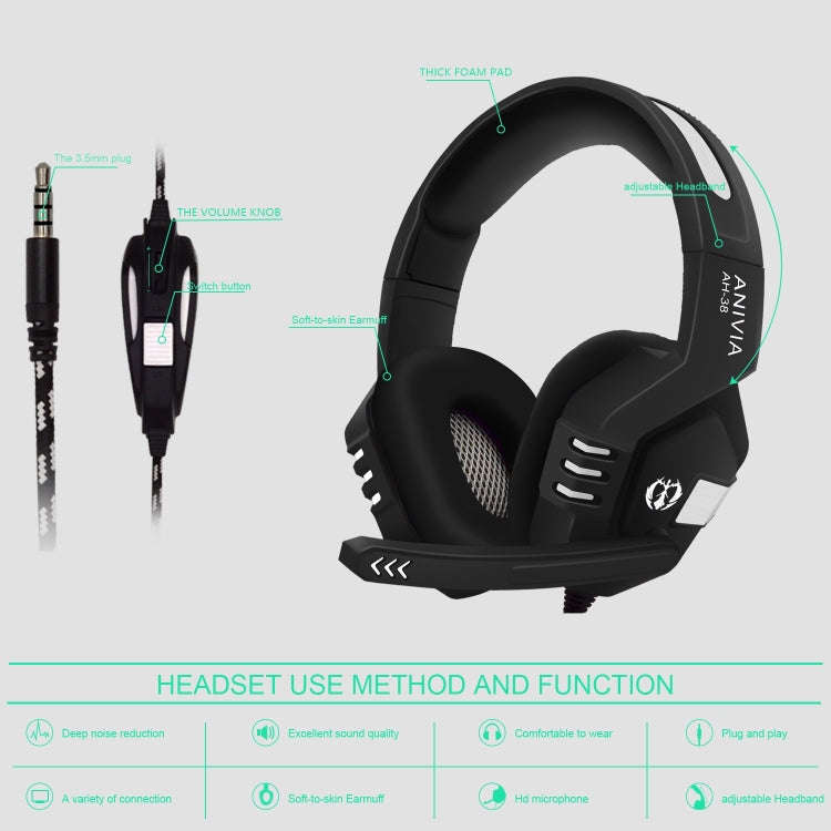 Anivia AH38 3.5mm Wired Gaming Headset with Microphone(Black Silver)