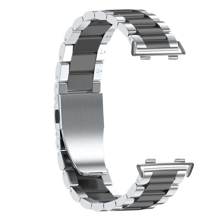 For OPPO Watch 41mm Three-beads Steel Watch Band(Silver Black)