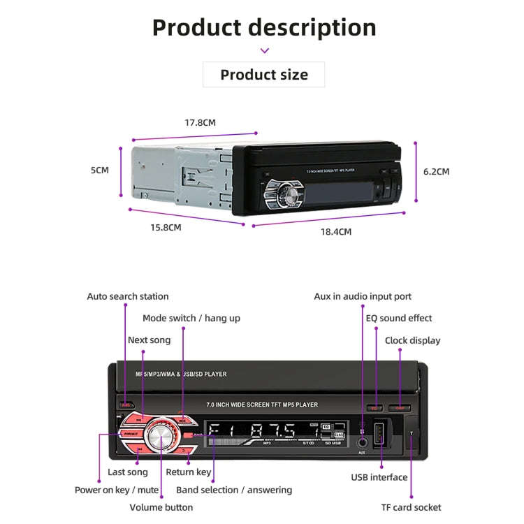 9601C HD 7 inch Manually Retractable Screen Car MP5 Player GPS Navigation Bluetooth Radio, Suppor...