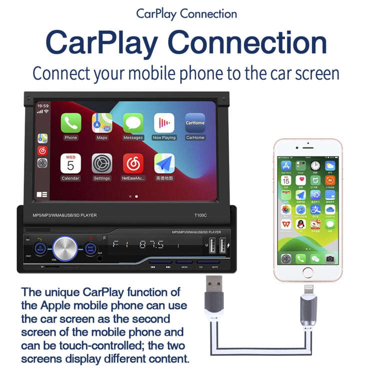 T100C 7 inch Manually Retractable Screen Car MP5 Player Radio, Support Mirror Link & FM & TF Card...
