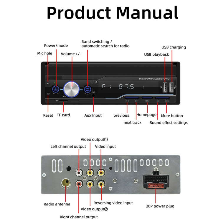 T100C 7 inch Manually Retractable Screen Car MP5 Player Radio, Support Mirror Link & FM & TF Card...