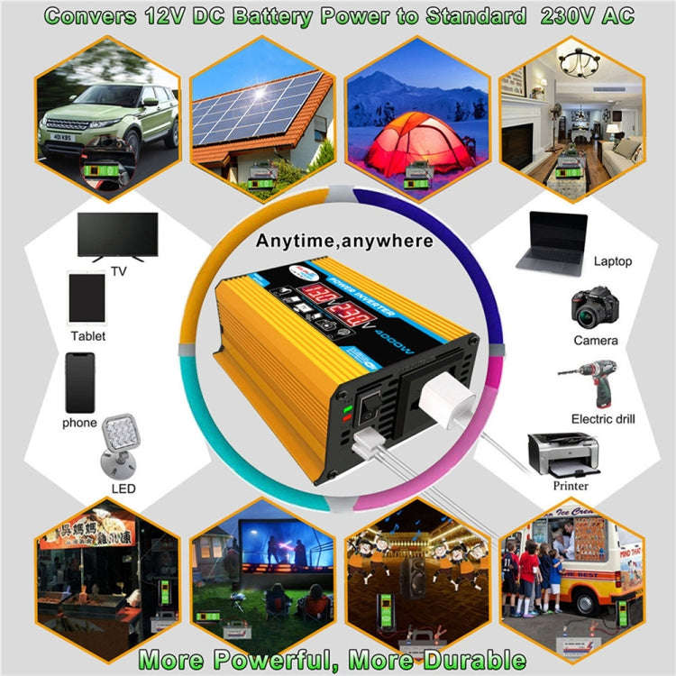 Tang II Generation 12V to 110V 4000W Modified Square Wave Car Power Inverter(Yellow)