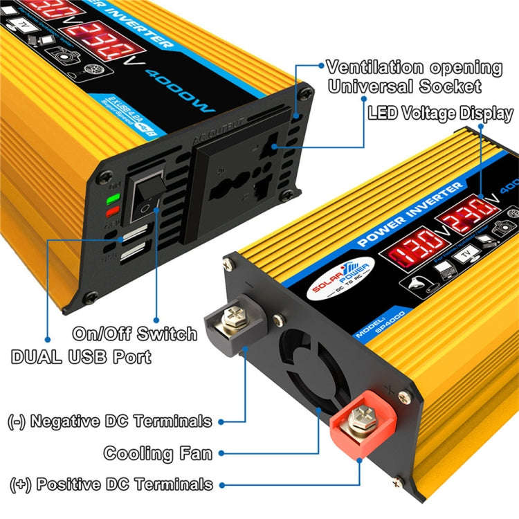 Tang II Generation 12V to 220V 4000W Modified Square Wave Car Power Inverter(Yellow)