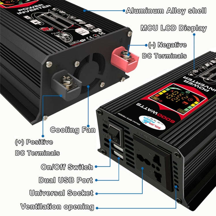 Tang III Generation 12V to 220V 6000W Modified Square Wave Car Power Inverter with LCD Display & ...