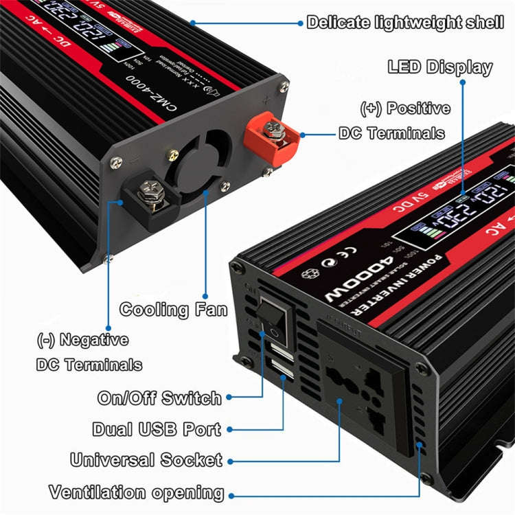 Zhizun Modified Sinewave 12V to 220V 4000W Car Power Inverter(Black)