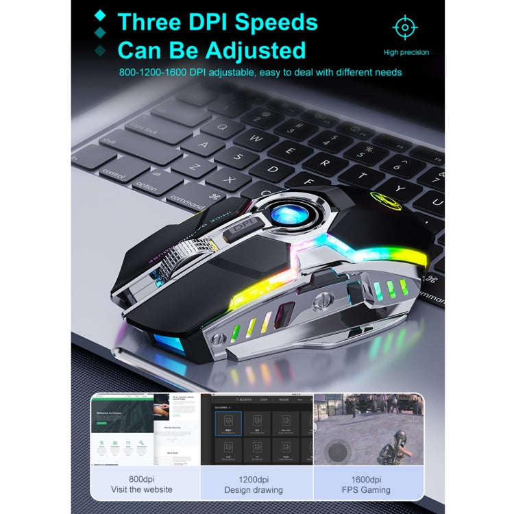 iMICE G7 Colorful Streamer Lights Rechargeable Silent Wireless Mouse(Black)
