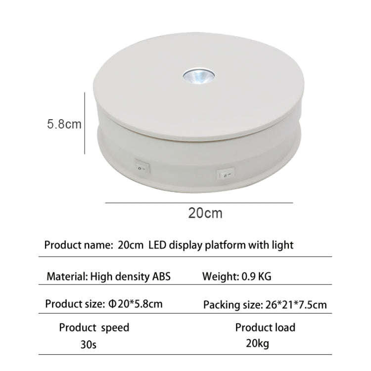 20cm Electric Rotating Turntable Display Stand LED Light Video Shooting Props Turntable, Power Pl...