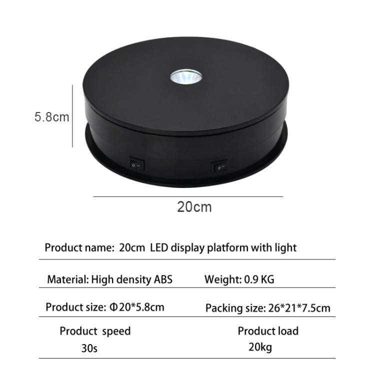 20cm Electric Rotating Turntable Display Stand LED Light Video Shooting Props Turntable, Power Pl...