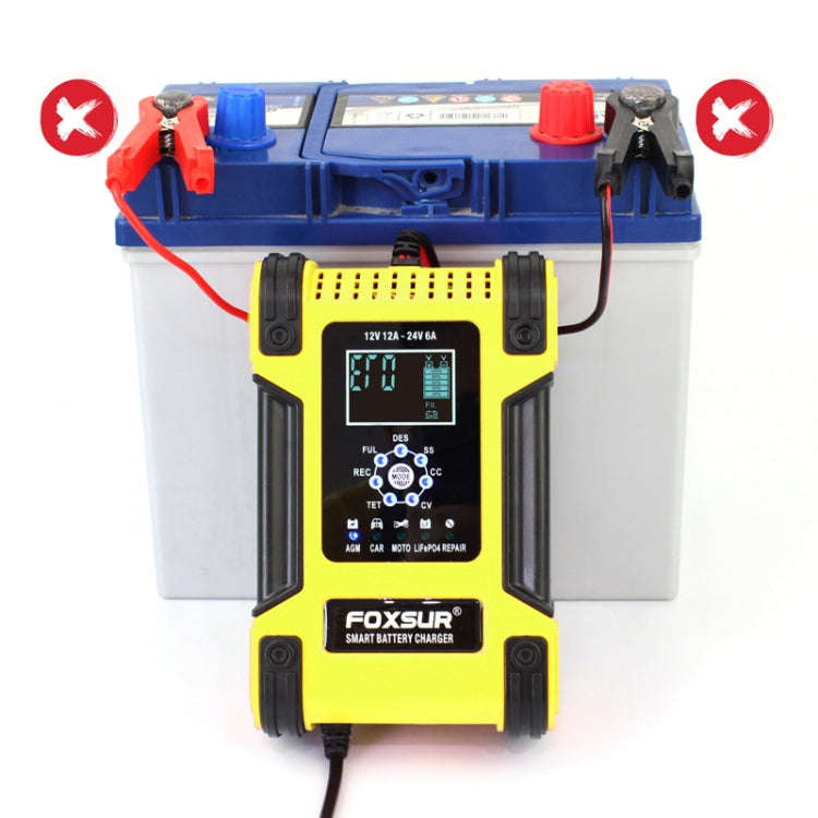 FOXSUR 12A / 12V / 24V Car / Motorcycle 7-stage Lead-acid Battery AGM Charger, Plug Type:EU Plug(...