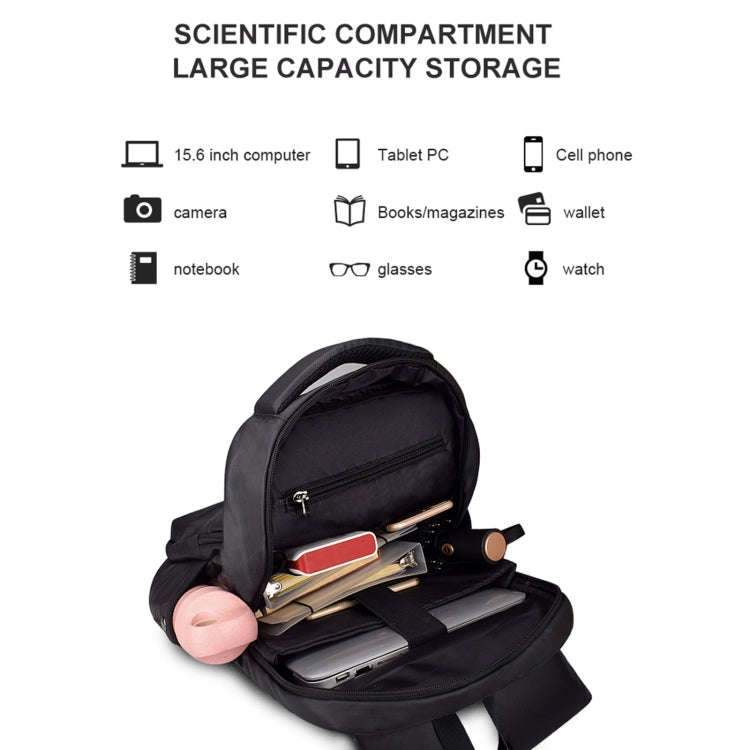 SJ01 Business Casual Computer Backpack with USB Charging Port, Size:13-15 inch Universal(Black)