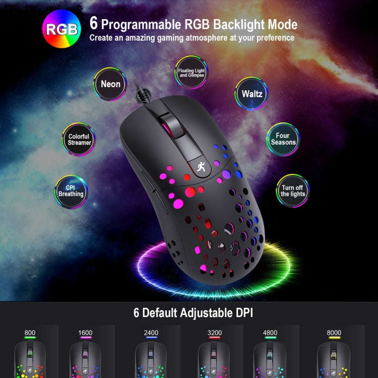 HXSJ A904 RGB Light Macro Programming Mechanical Gaming Wired Mouse(Black)