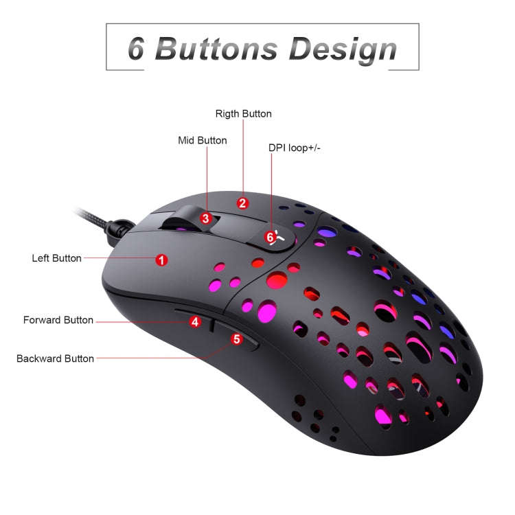 HXSJ A904 RGB Light Macro Programming Mechanical Gaming Wired Mouse(Black)