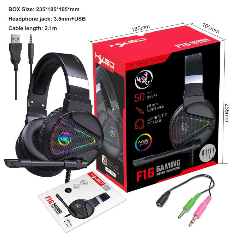 HXSJ F16 3.5mm + USB Port RGB Light Stereo Gaming Headset with Microphone(Black)