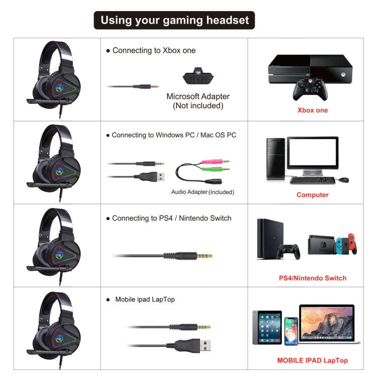 HXSJ F16 3.5mm + USB Port RGB Light Stereo Gaming Headset with Microphone(Black)