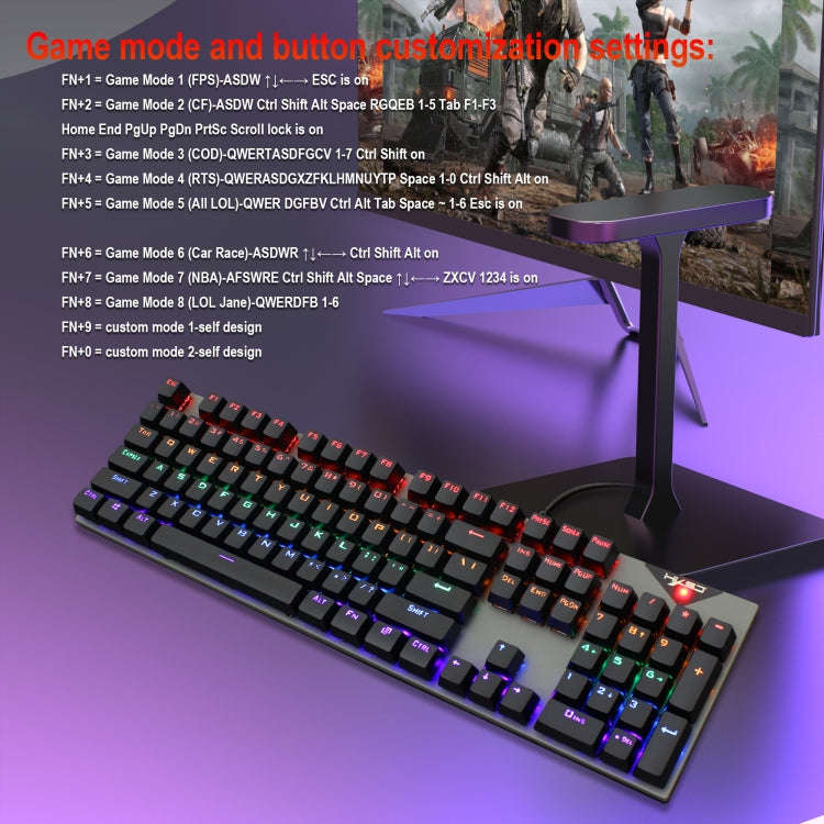 HXSJ L300 104 Keys USB Port LED Lighting Wired Mechanical Keyboard(Black)