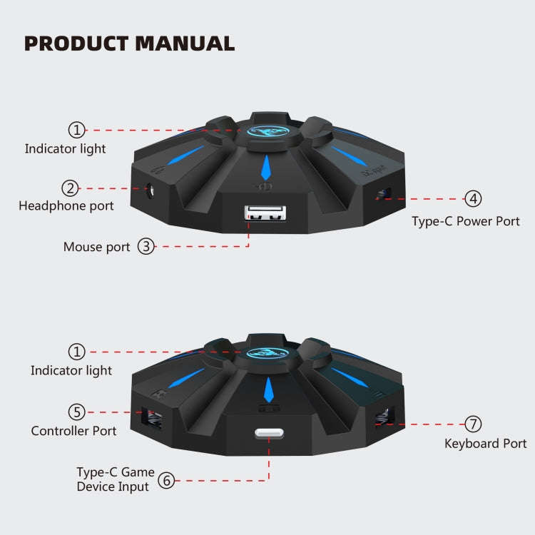 HXSJ P9 Portable Keyboard Mouse Converter for PS4 / Xbox One / PS3 / Xbox 360 / N-Switch(Black)