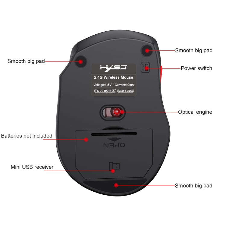 HXSJ T67 2.4G Simple Style Wireless Mouse(Black)