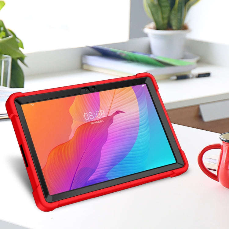 For Huawei MatePad T 10s / 10 Silicone + PC Shockproof Protective Case with Holder(Red + Black)