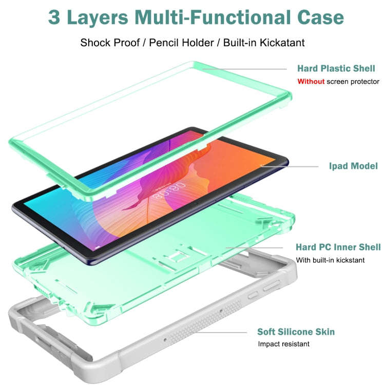 For Huawei MatePad T 10s / 10 Silicone + PC Shockproof Protective Case with Holder(Gray + Green)