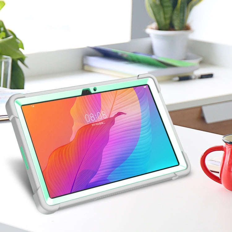 For Huawei MatePad T 10s / 10 Silicone + PC Shockproof Protective Case with Holder(Gray + Green)