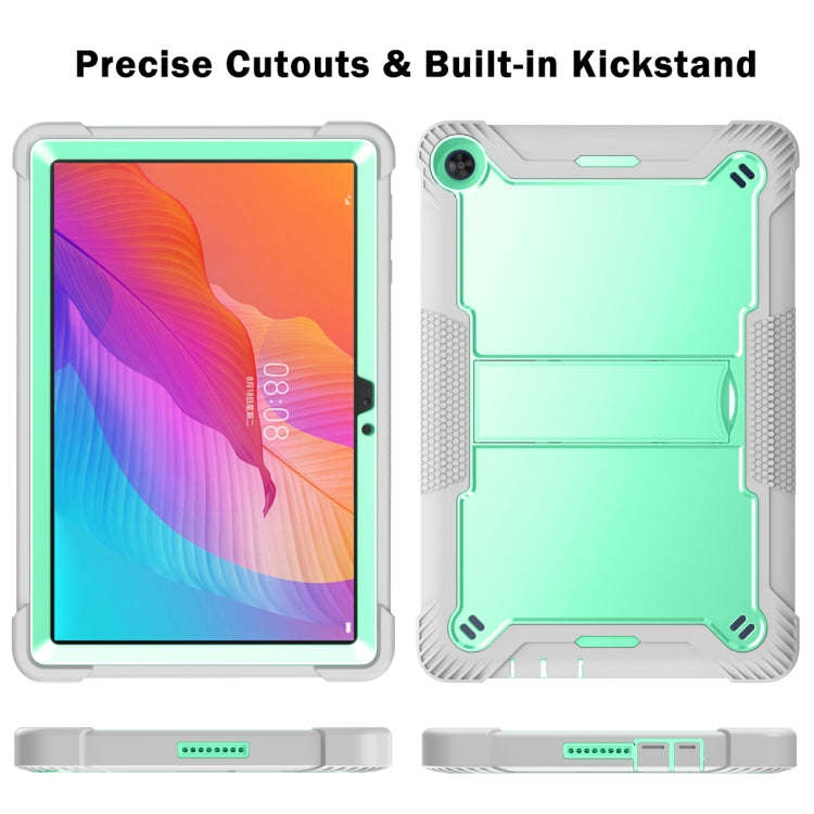 For Huawei MatePad T 10s / 10 Silicone + PC Shockproof Protective Case with Holder(Gray + Green)