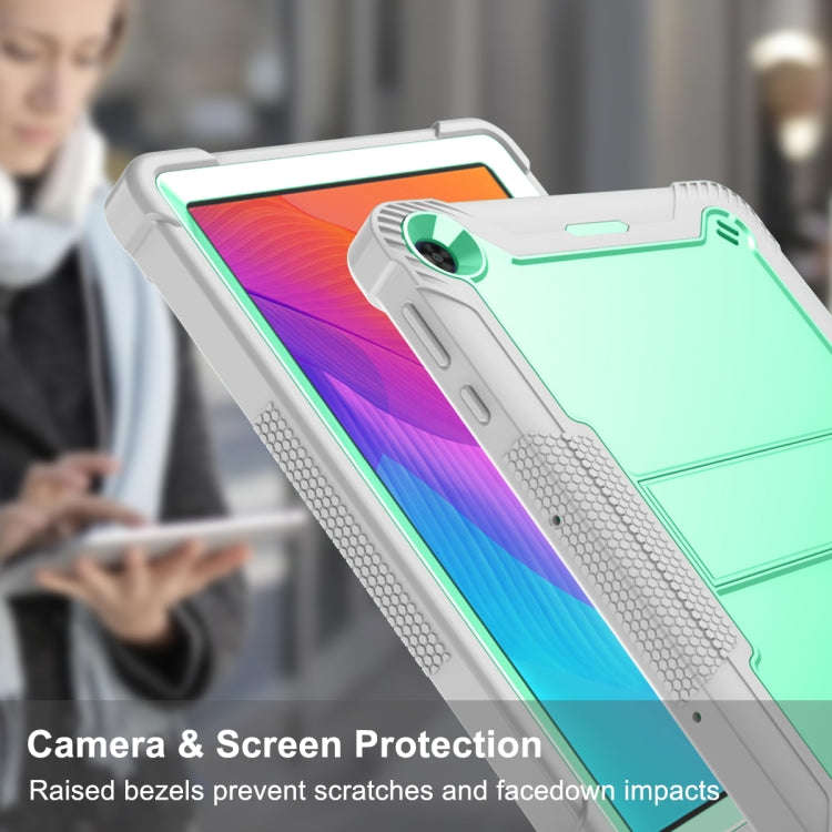 For Huawei MatePad T 10s / 10 Silicone + PC Shockproof Protective Case with Holder(Gray + Green)